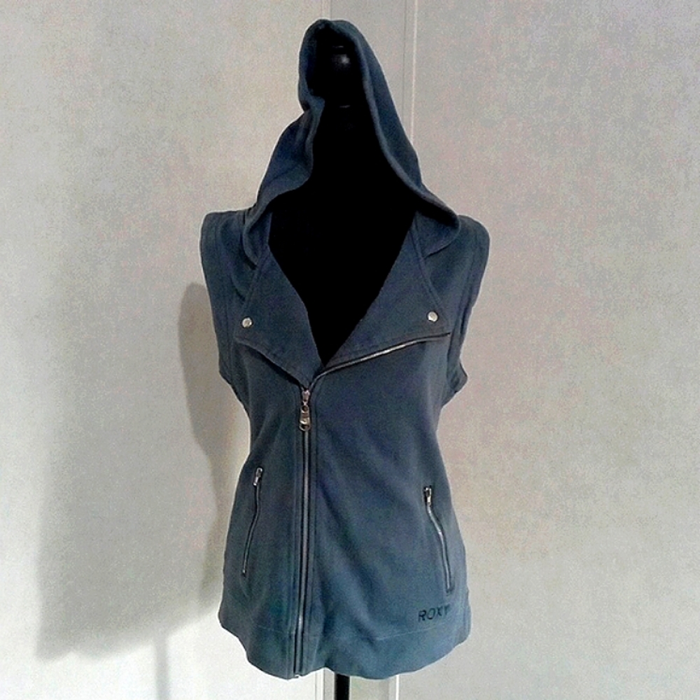 ROXY GRAY HOODED VEST SMALL PETITE
